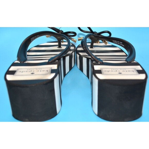 Kate Spade New York Navy White Striped Platform Flip Flops Sandals Sz 6 Bow - Picture 8 of 12